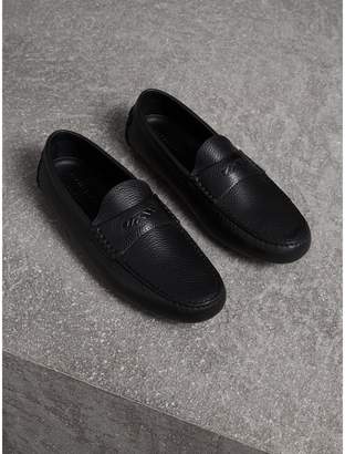 Burberry Grainy Leather Loafers with Engraved Check Detail