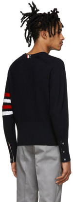 Thom Browne Navy Wool 4-Bar Crewneck Sweater