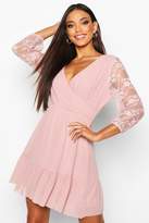 Thumbnail for your product : boohoo Woven Lace Sleeve Wrap Skater Dress