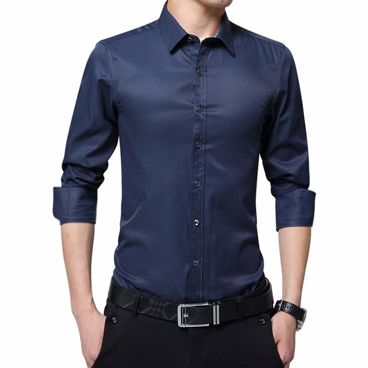 JXG Men Shirts Casual Button Up Contrast Long Sleeve Formal Loose Shirt Top