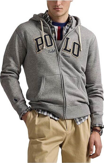 Polo Ralph Lauren Logo Fleece Full-zip Hoodie Men's Sweatshirt Dark Vintage Heather : SM, Cotton/Polyester