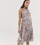 Thumbnail for your product : ASOS DESIGN Maternity pleated high neck midi dress in summer floral print