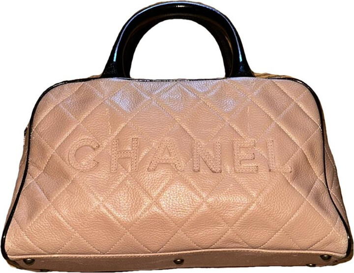 CHANEL Quilted Leather Surpique Bowler Bag Brown