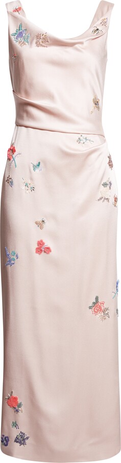 Erdem Sequin Flower Satin Cady Cocktail Dress