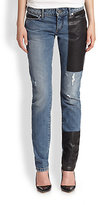 Thumbnail for your product : McQ Leather-Patched Skinny Jeans