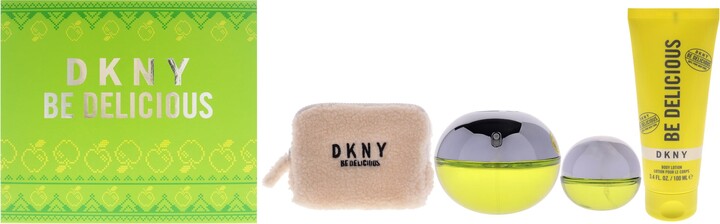 Donna Karan DKNY Be Delicious by for Women - 4 Pc Gift Set 3.4oz EDP Spray 0.5oz EDP Spray 3.4oz Body Lotion Pouch