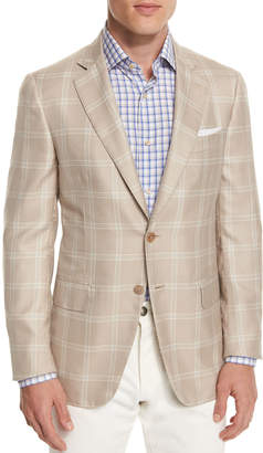 Isaia Gregory Windowpane Two-Button Sport Coat, Tan