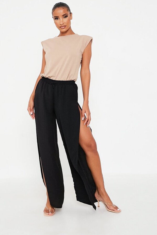 I SAW IT FIRST Black Woven Crinkle Wide Leg Trousers - ShopStyle