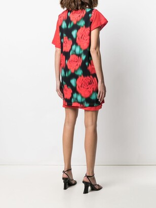 Kenzo Rose-Print Asymmetric-Sleeve Dress