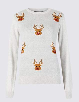 M&S Collection Embellished Reindeer Christmas Jumper