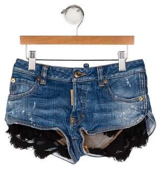 DSQUARED2 Girls' Lace-Trimmed Jean Shorts