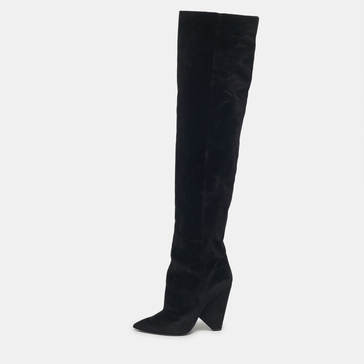 Saint Laurent Black Velvet Niki Over The Knee Boots Size 38