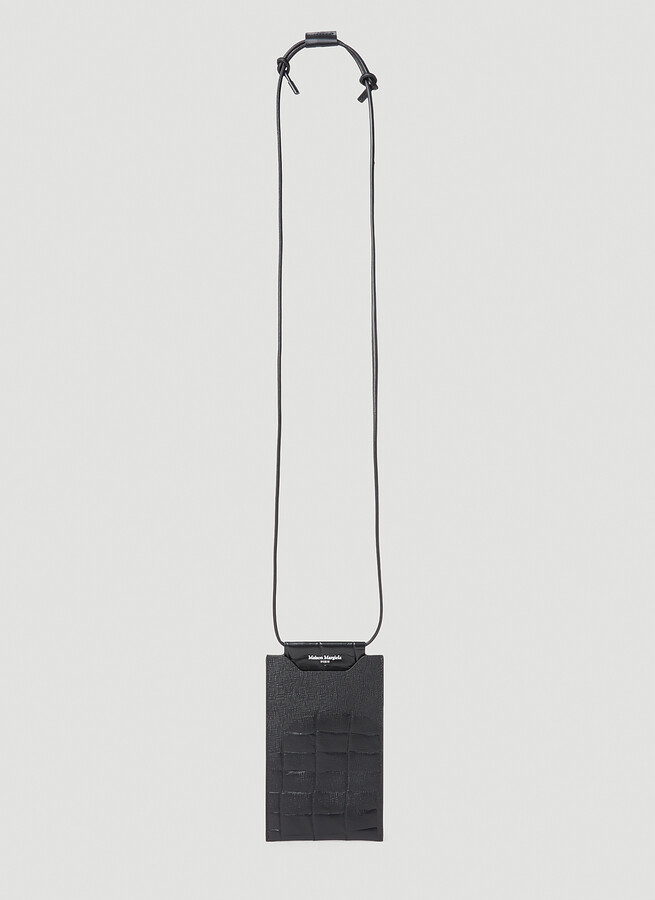 Maison Margiela Full-Grain Leather Phone Pouch with Lanyard - Black