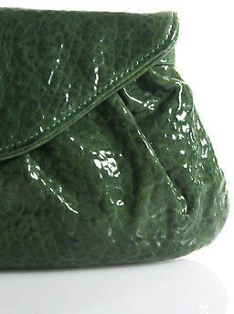 Lauren Merkin Green Patent Leather Snap Closure Clutch Handbag