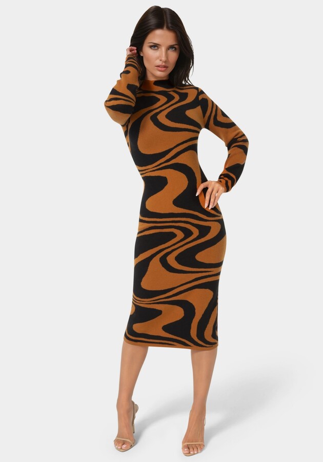 Bebe Women's Jacquard Funnel Midi Sweater Dress