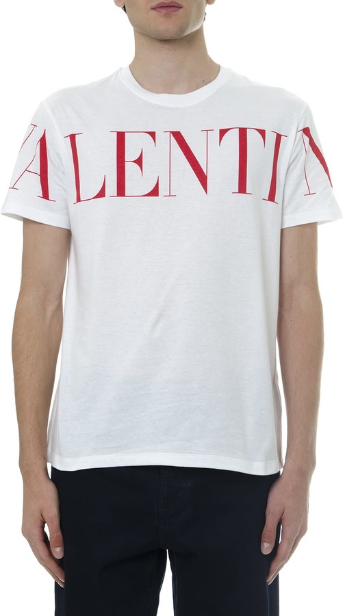 Valentino White And Red Cotton T Shirt With Logo Print - ShopStyle