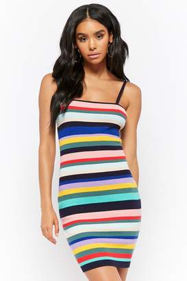 Forever 21 Ribbed Knit Multicolor Striped Bodycon Dress