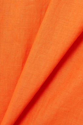 STAUD Matteo Cutout Cord-trimmed Linen-canvas Midi Dress - Orange