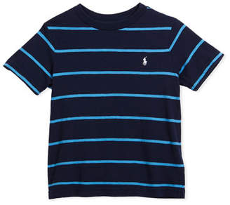 Ralph Lauren Childrenswear Slub Jersey Stripe T-Shirt, Blue, Size 2-4