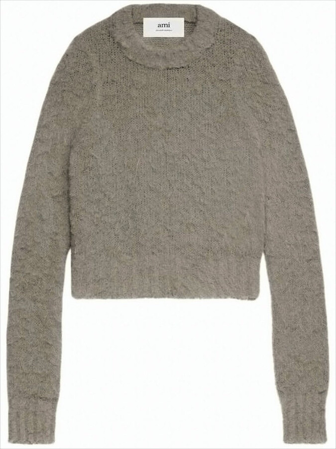 AMI Paris Cropped Fuzzy Knit Sweater with Unique Texture