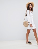 Thumbnail for your product : ASOS DESIGN button through skater mini dress with tie sleeves