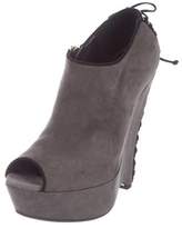 Thumbnail for your product : Saint Laurent Suede Peep-Toe Wedge Booties