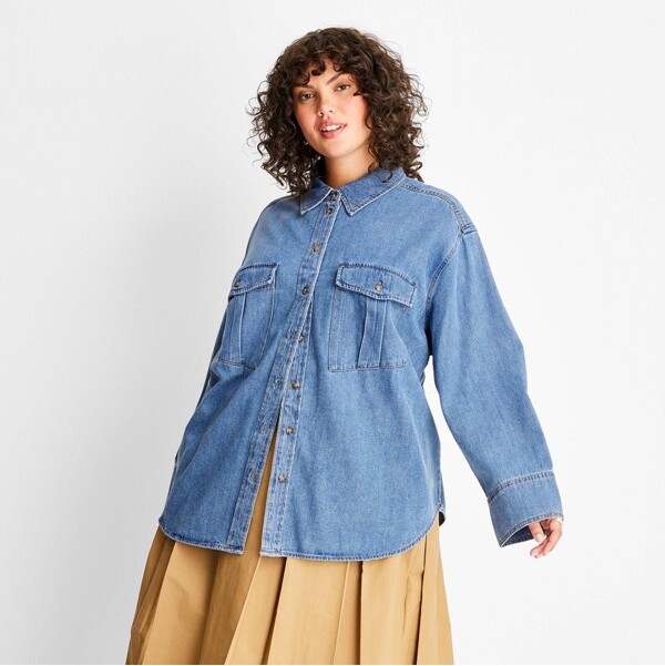 Future Collective with Reese Women's Long Sleeve Denim Button-Down Shirt -  Future Collective™ with Reese Blutstein Blue - ShopStyle Plus Size Tops