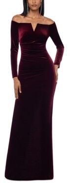 xscape strapless velvet gown