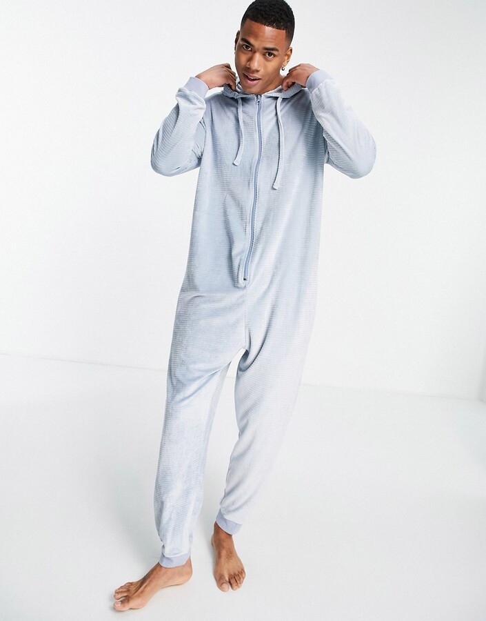 ASOS DESIGN lounge onesie in super soft velour rib in pastel blue -  ShopStyle Casual Pants