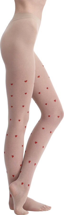 No Boundaries Sheer Heart Print Tights for Women, Sizes S-3XL, 1-Pack