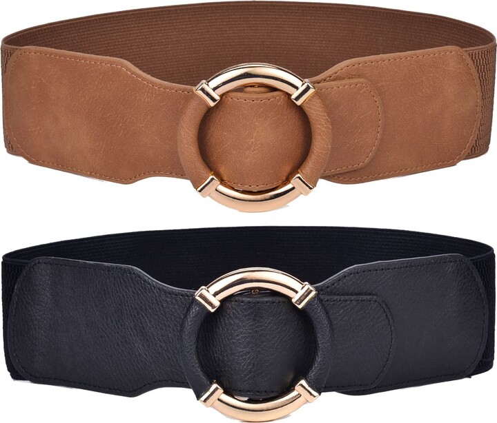 PLUS SIZE 80s Black Wide Waist Belt Stretch Belt Cinch Belt Faux Leather  Buckle Belt Wide Elastic Waist Belt 42 or Smaller 