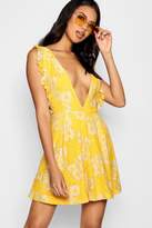 Thumbnail for your product : boohoo Embroidery Frill Plunge Skater Dress