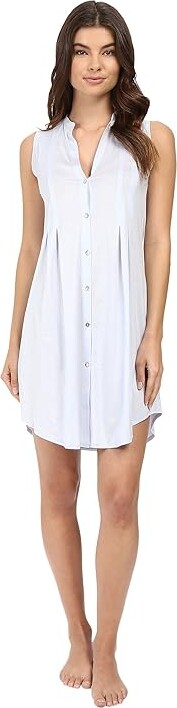 Hanro Cotton Deluxe Button Front Tank Top Nightgown Women's Pajama Blue Glow : XS