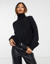 Thumbnail for your product : AX Paris turtle neck cable knit sweater in black