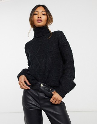 AX Paris turtle neck cable knit sweater in black