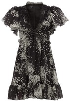 Thumbnail for your product : Giambattista Valli Square-print Lace-trimmed Silk-georgette Dress - Black White
