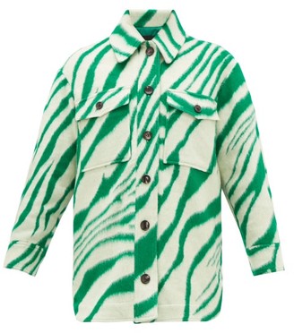 Isabel Marant Harvey Tiger-print Brushed-wool Overshirt - Green Multi