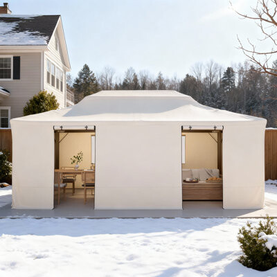 EROMMY Winter Gazebo Cover Panels For 12X20 Gazebos Waterproof Gazebo Cover With 300D Oxford Fabric Pu Coating Dual-Layer Window Design Zipper Door Gaze