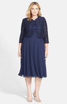 Thumbnail for your product : Jessica Howard Ruched Waist Dress & Lace Jacket (Plus Size)