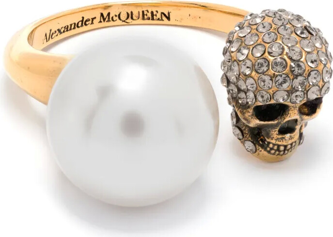 Alexander McQueen Pearl-Embellished Skull Ring