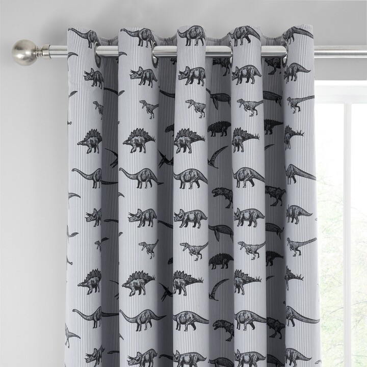 Dunelm Grey Dinosaur Friends Cotton Thermal Blackout Eyelet Curtains