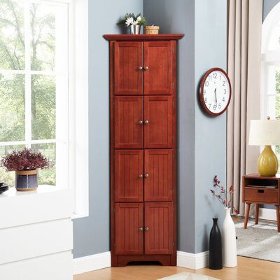 Alcott Hill 4 Corner Pantry Cabinet With 8 Doors And Extra Storage For Office Tall Spacious Kitchen
