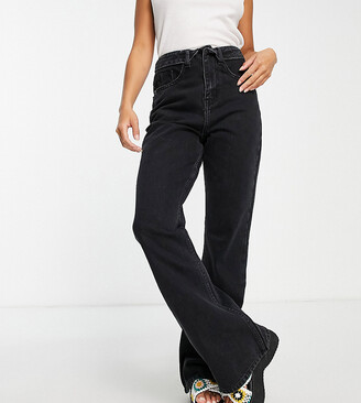 Don't Think Twice Petite DTT Petite flare leg jeans with folded waist in  washed black - ShopStyle