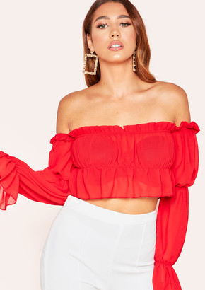 Ever New Lil Red Bardot Frill Crop Top