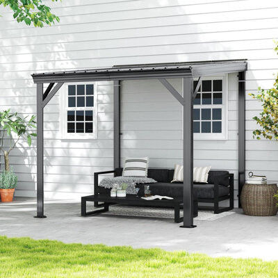 Man Wah Efficient Drainage Metal Lean-to Gazebo For Relaxing Outdoor Gatherings