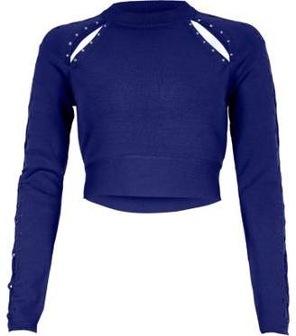 River Island Bright blue cut out cropped long sleeve top