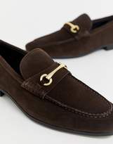 Thumbnail for your product : ASOS Design DESIGN loafers in brown suede with gold snaffle