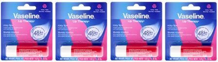 Vaseline Lip Therapy Petroleum Jelly - Rosy by for Women - 0.16 oz Lip Balm - Pack of 4