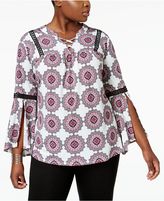 Thumbnail for your product : NY Collection Plus Size Printed Split-Sleeve Top