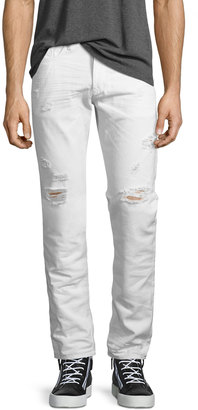 Diesel Buster 0680K Tapered Jeans with Distressing, White